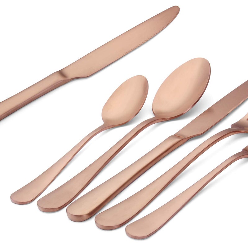 sharecook Matte Rose Gold Silverware Set , Satin Finish 20-Piece Stainless Steel Flatware Set with Round Edge,Kitchen Utensil Set Service for 4 , Dishwasher Safe - Image 4